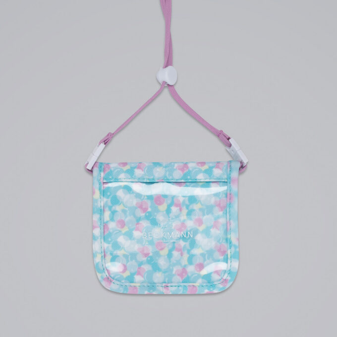 Lommebok sweetie, med praktisk snor, rosa og blåmønstret
