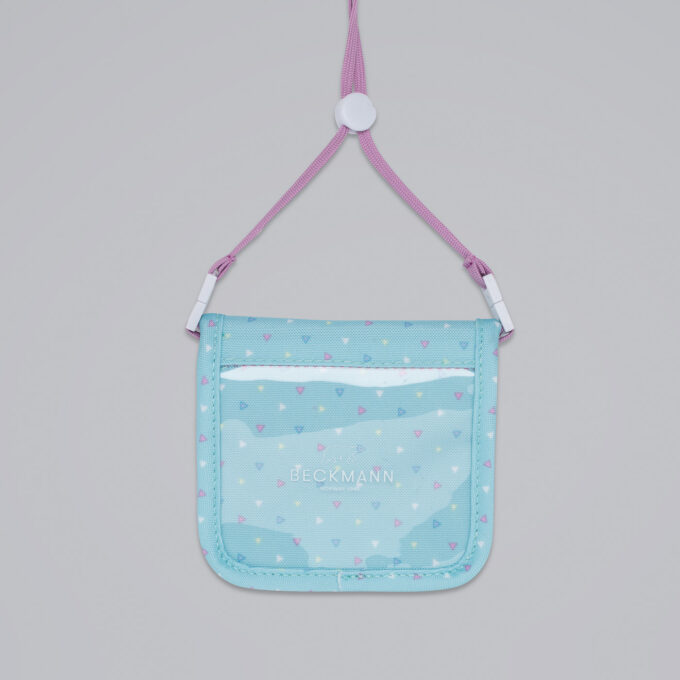 Lommebok patch glitter, med praktisk snor, lyseblå med mønster